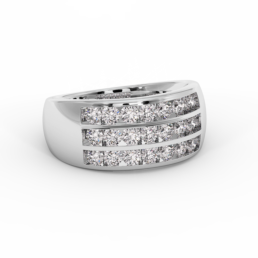 18K Gold Triple Row Diamond Band Ring