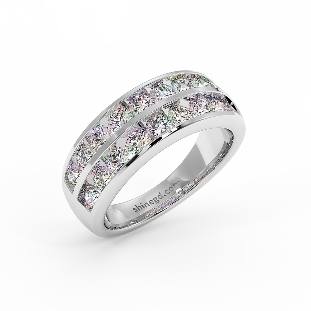 18K Gold Triple Row Diamond Band Ring