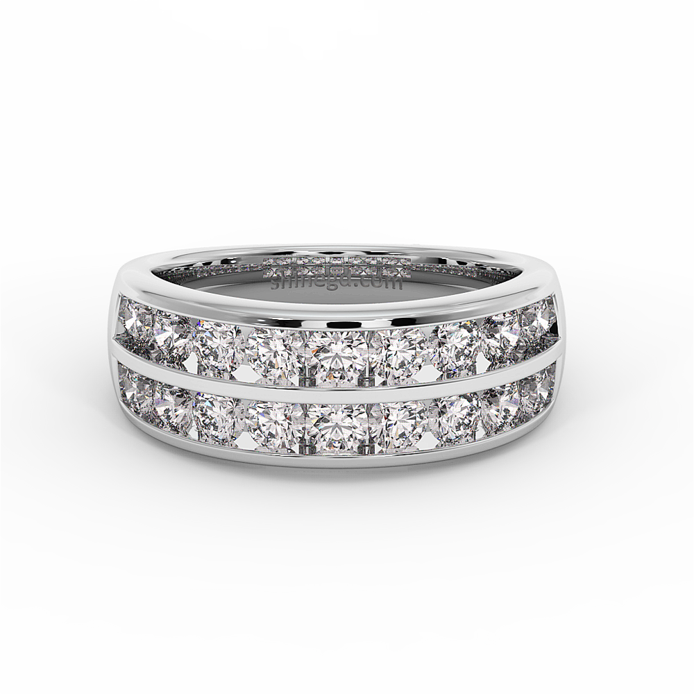 18K Gold Triple Row Diamond Band Ring
