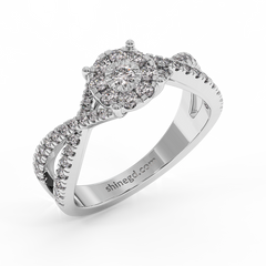 18K Gold Round Halo Diamond Ring with Split Band