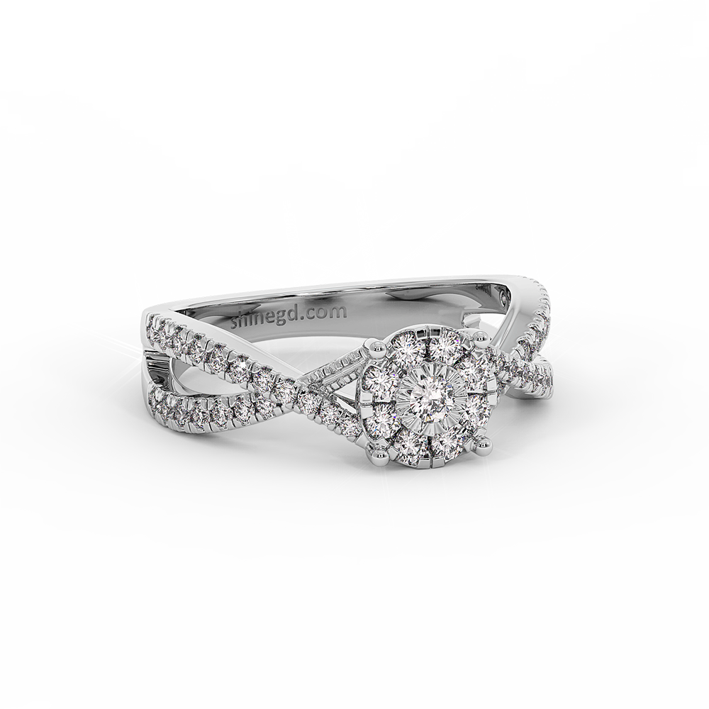 18K Gold Round Halo Diamond Ring with Split Band