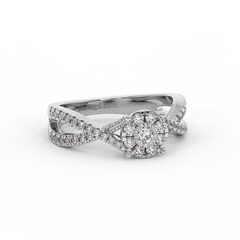 18K Gold Round Halo Diamond Ring with Split Band