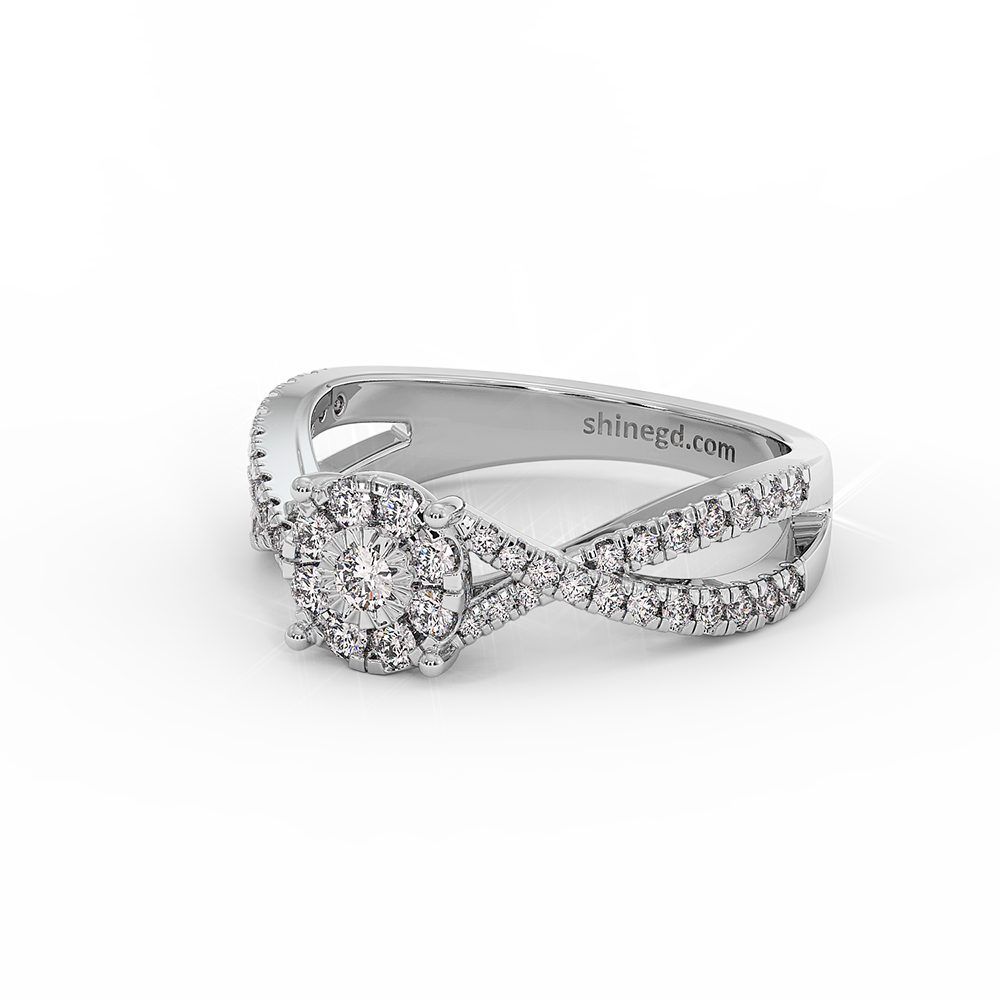 18K Gold Round Halo Diamond Ring with Split Band
