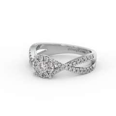 18K Gold Round Halo Diamond Ring with Split Band