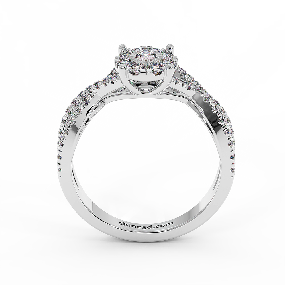 18K Gold Round Halo Diamond Ring with Split Band