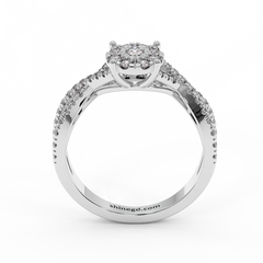 18K Gold Round Halo Diamond Ring with Split Band