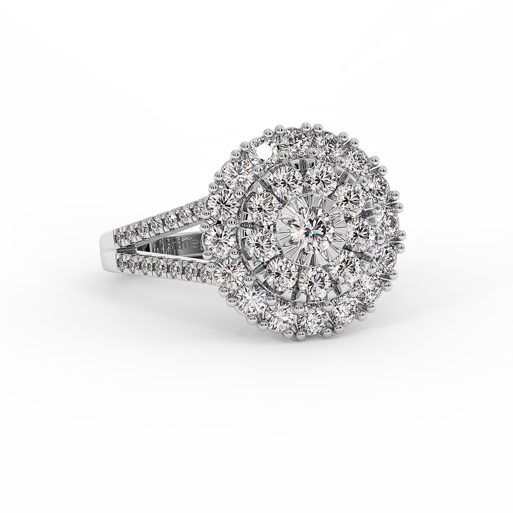 18K Gold Double Halo Diamond Ring