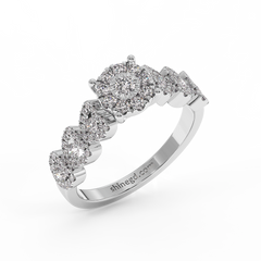 18K Gold Halo Diamond Ring with Cluster Side Accents