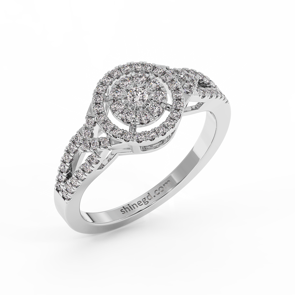 Double Halo Round Diamond Ring in 18K Gold