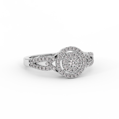 Double Halo Round Diamond Ring in 18K Gold