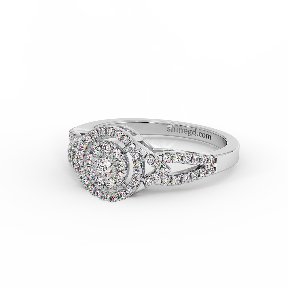 Double Halo Round Diamond Ring in 18K Gold