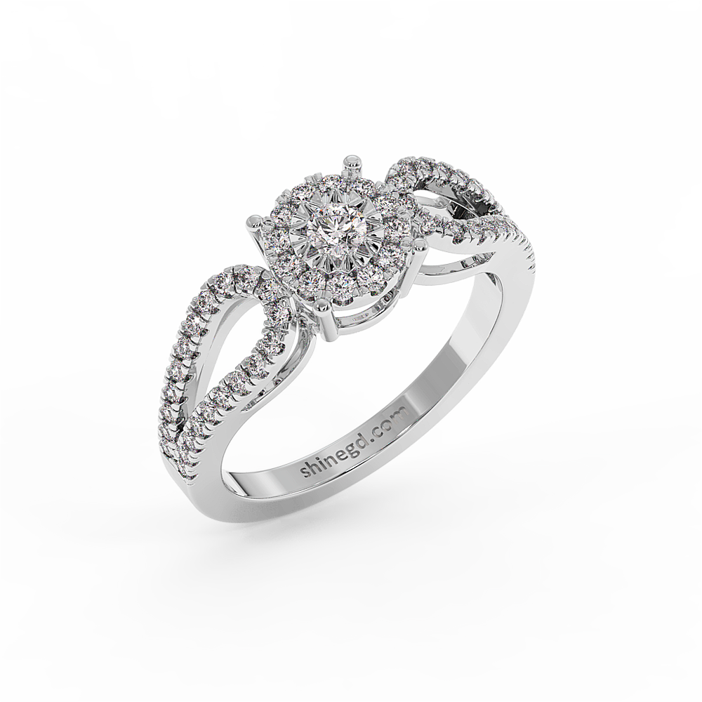 Split Shank Halo Round Diamond Ring in 18K Gold