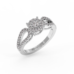 Split Shank Halo Round Diamond Ring in 18K Gold