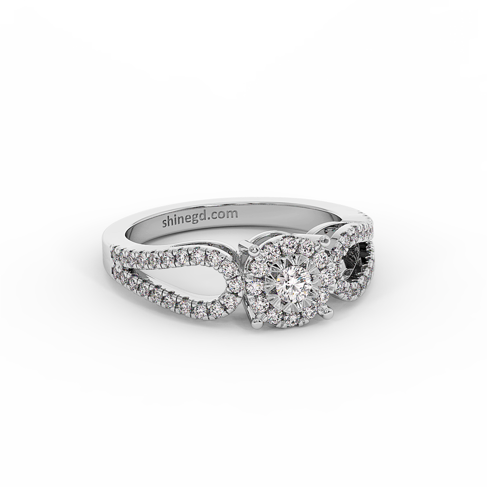 Split Shank Halo Round Diamond Ring in 18K Gold