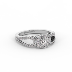 Split Shank Halo Round Diamond Ring in 18K Gold