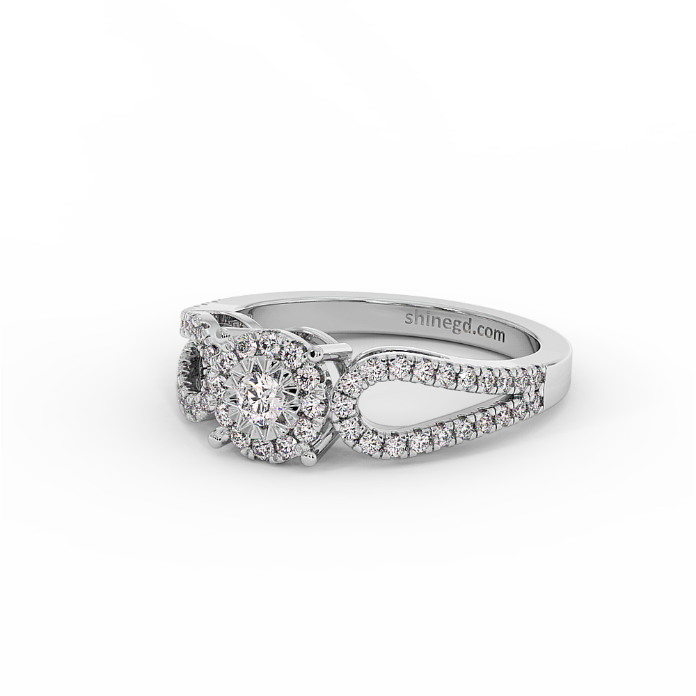 Split Shank Halo Round Diamond Ring in 18K Gold