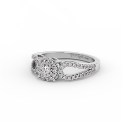 Split Shank Halo Round Diamond Ring in 18K Gold