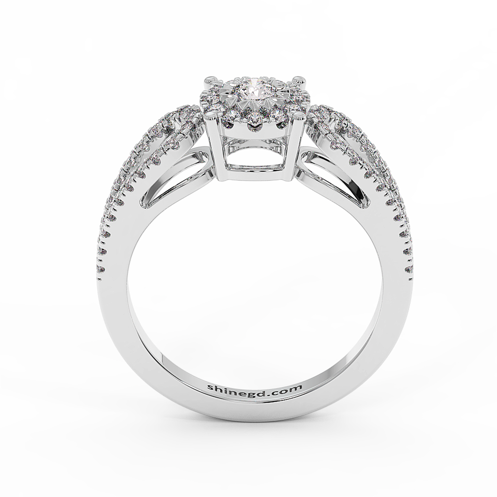 Split Shank Halo Round Diamond Ring in 18K Gold