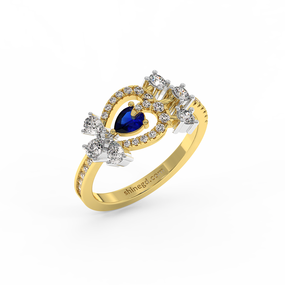 Pear Blue Sapphire Diamond Halo Ring in 18K Gold