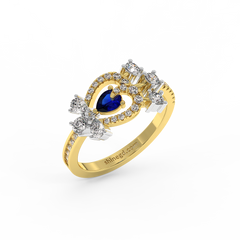 Pear Blue Sapphire Diamond Halo Ring in 18K Gold