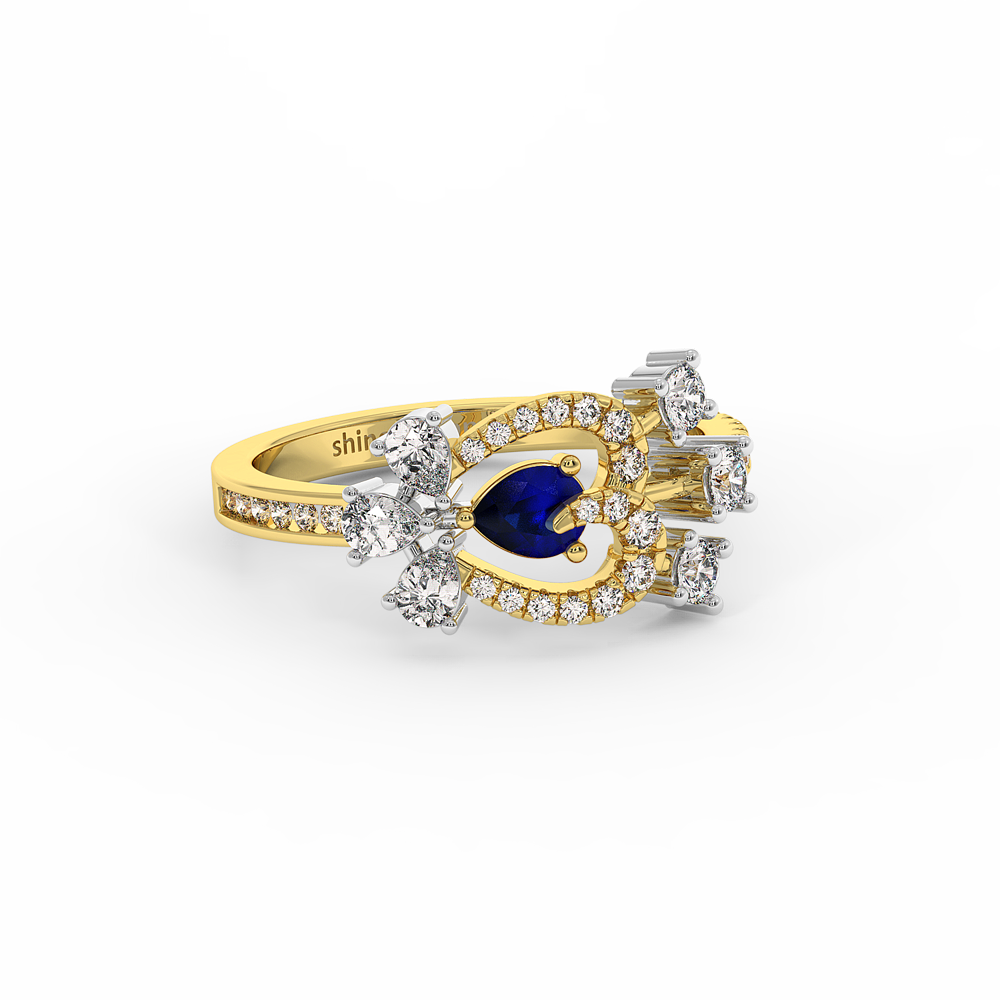 Pear Blue Sapphire Diamond Halo Ring in 18K Gold