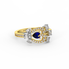 Pear Blue Sapphire Diamond Halo Ring in 18K Gold