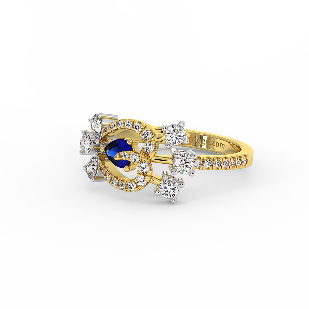 Pear Blue Sapphire Diamond Halo Ring in 18K Gold