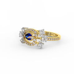 Pear Blue Sapphire Diamond Halo Ring in 18K Gold