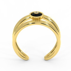 18K Gold Modern Open Diamond Ring with Black Centre