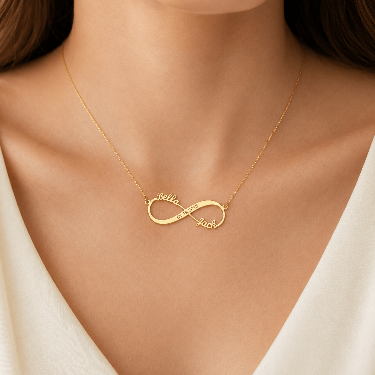 Personalized Couple Infinity Name Necklace with Date